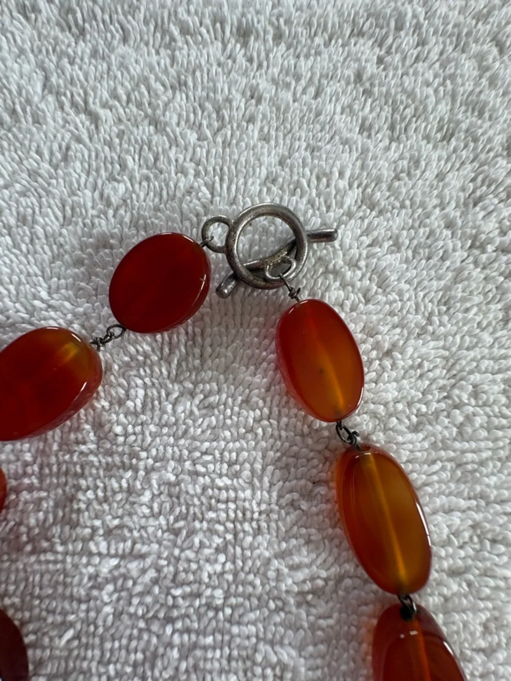 Vintage Carnelian Necklace Whiskey Brown Orange Flat Oval Chunky Boho